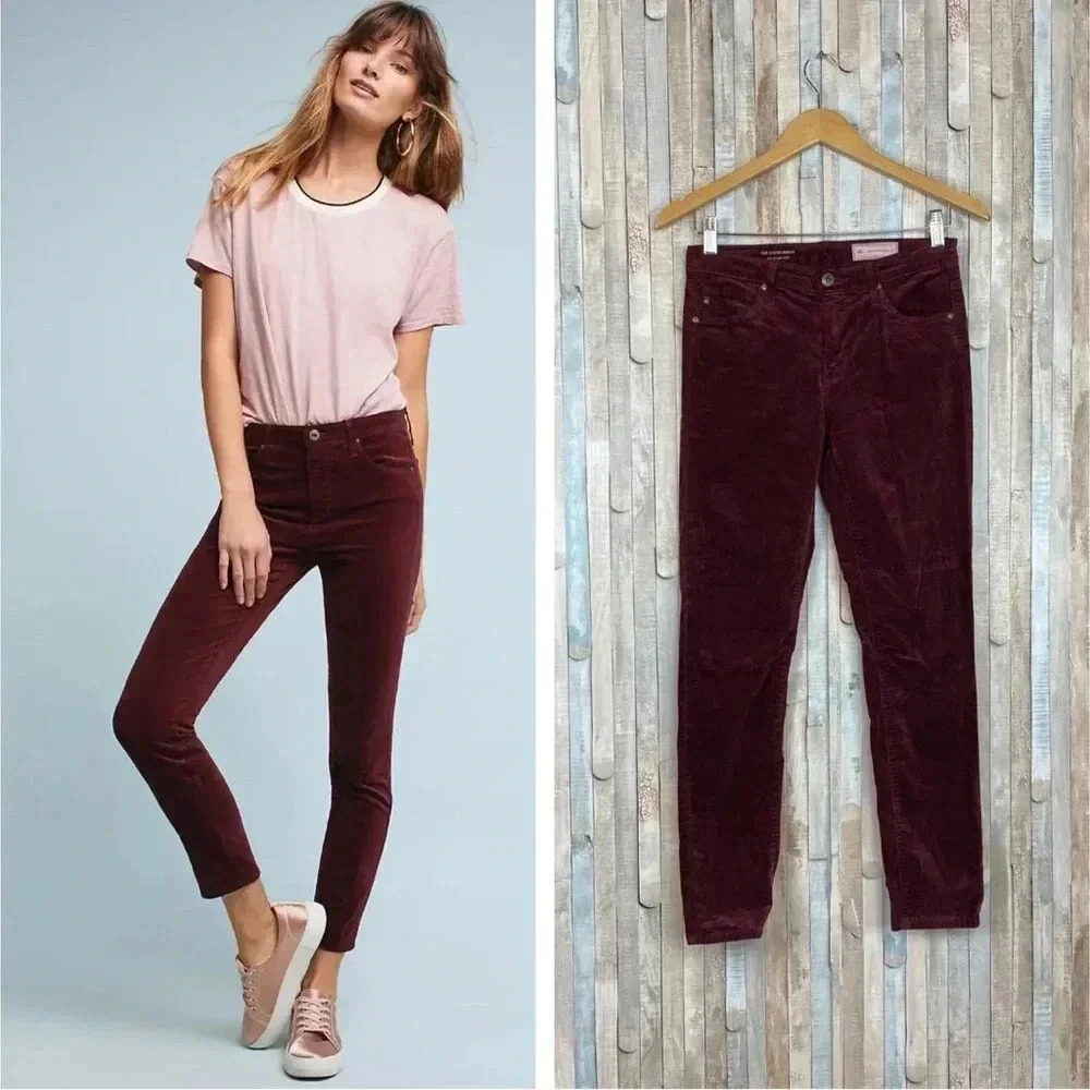 Anthropologie 26 AG The South gateRise Skinny Velvet Ankle Jeans Wine Red $188